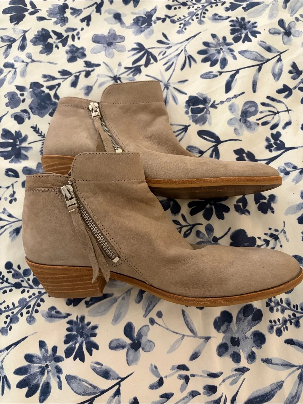 Sam Edelman Taupe Suede Side-Zip Ankle Booties